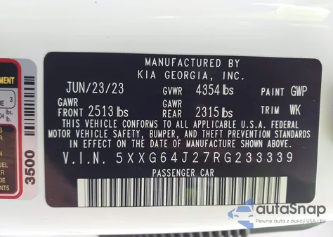 2024 Kia K5 Gt-Line из США, поврежденный, VIN 5XXG64J27RG233339